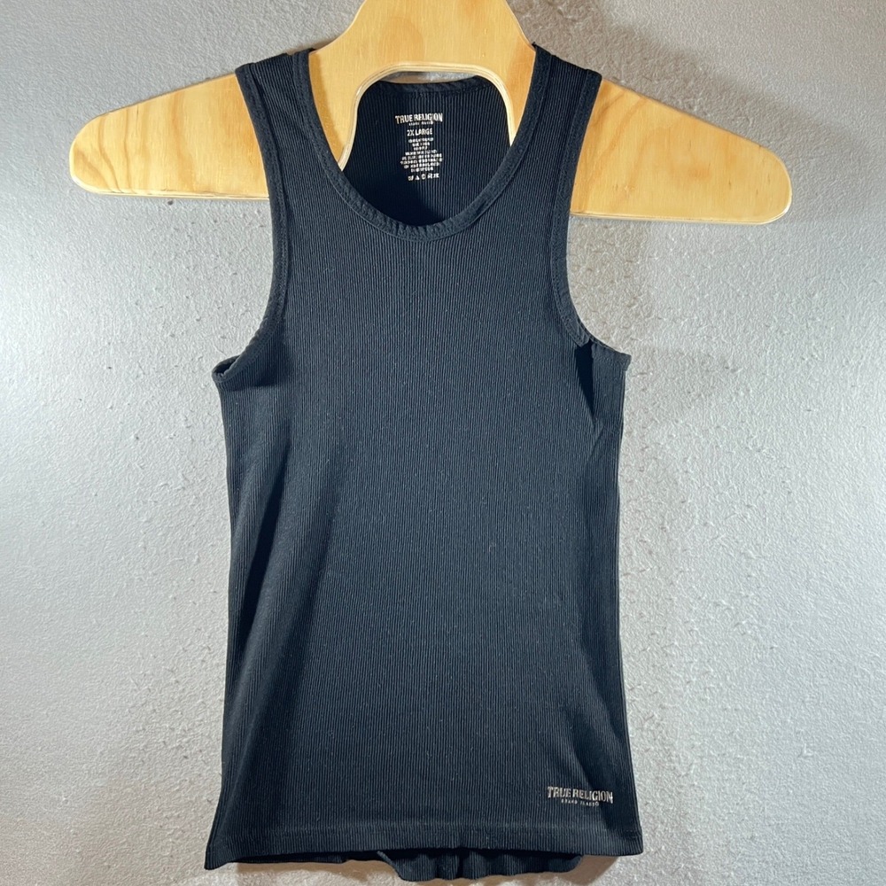 855 | True Religion Ribbed Racerback Logo Graphic Tank Top Black Mens 2XL‎
